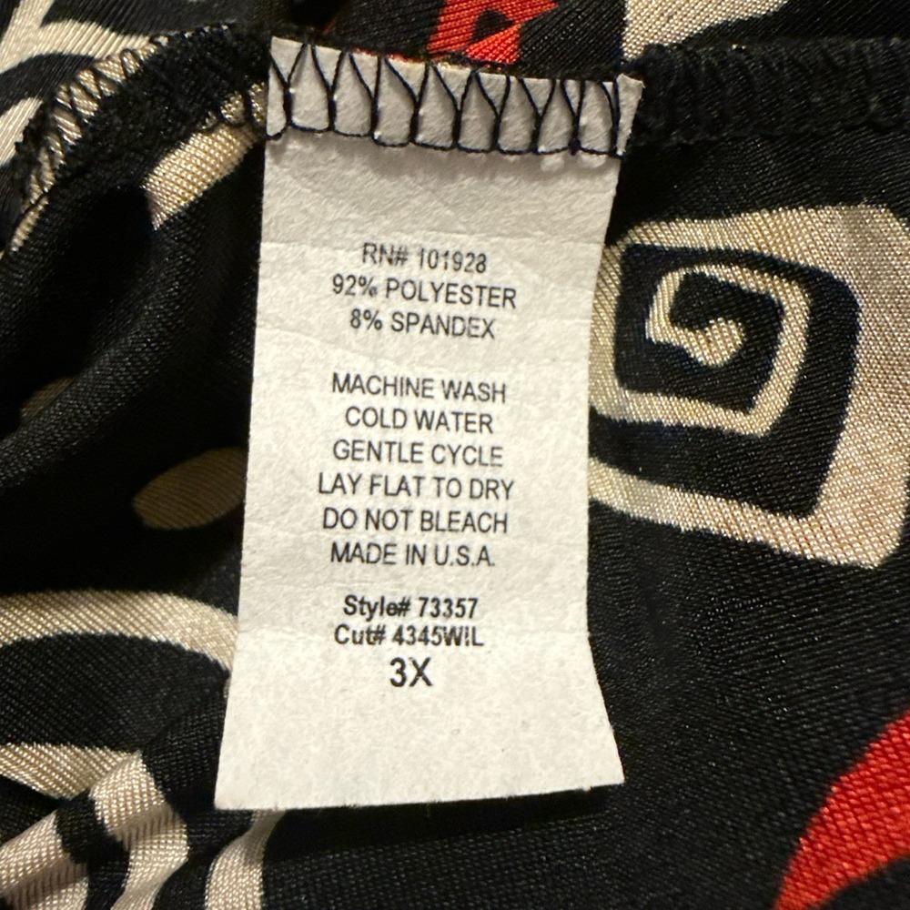Susan Lawrence Skirt 3X Black Red Tribal Print A Line Stretch Pull On Midi USA - Picture 7 of 8